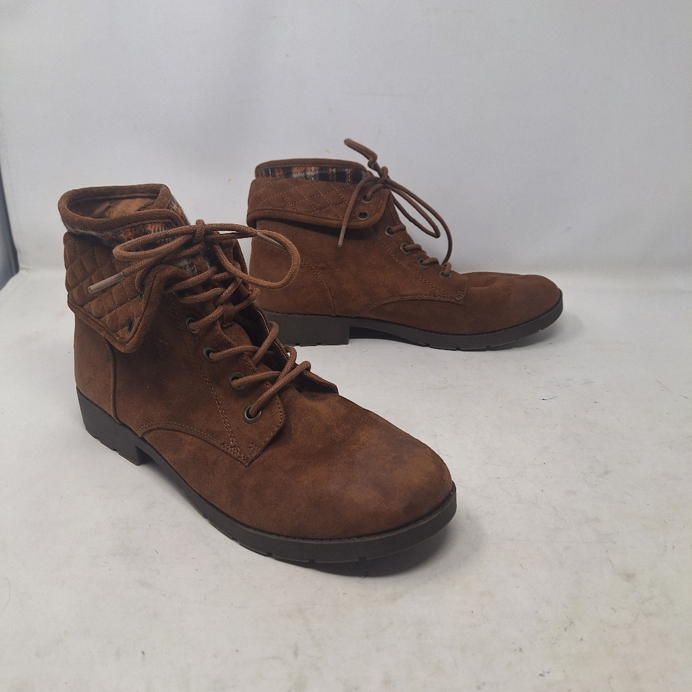 Arizona Jean Co Yvonne Brown Quilted Faux Suede Ankle Boots Academia Size 10